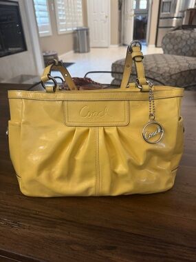 Coach Yellow Leather Shoulder Tote with Logo Charm